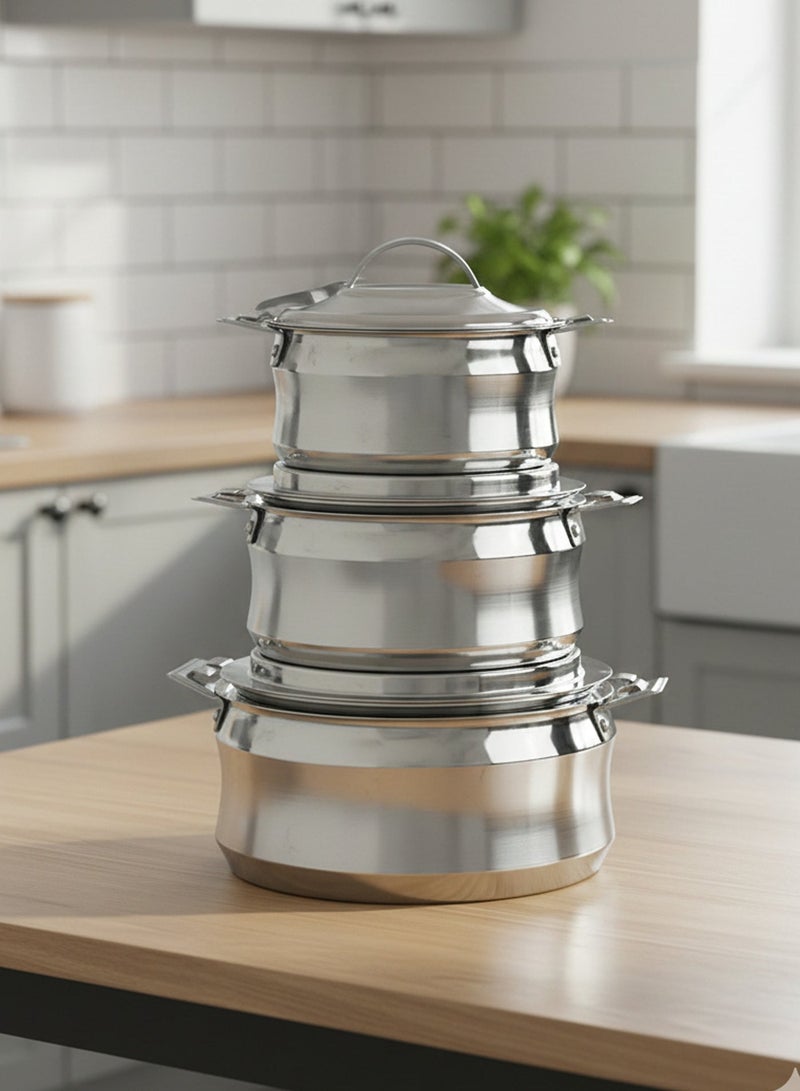 Maxima مجموعة من 3 أوعية تسخين من الفولاذ المقاوم للصدأ باللون الفضي - Image 3